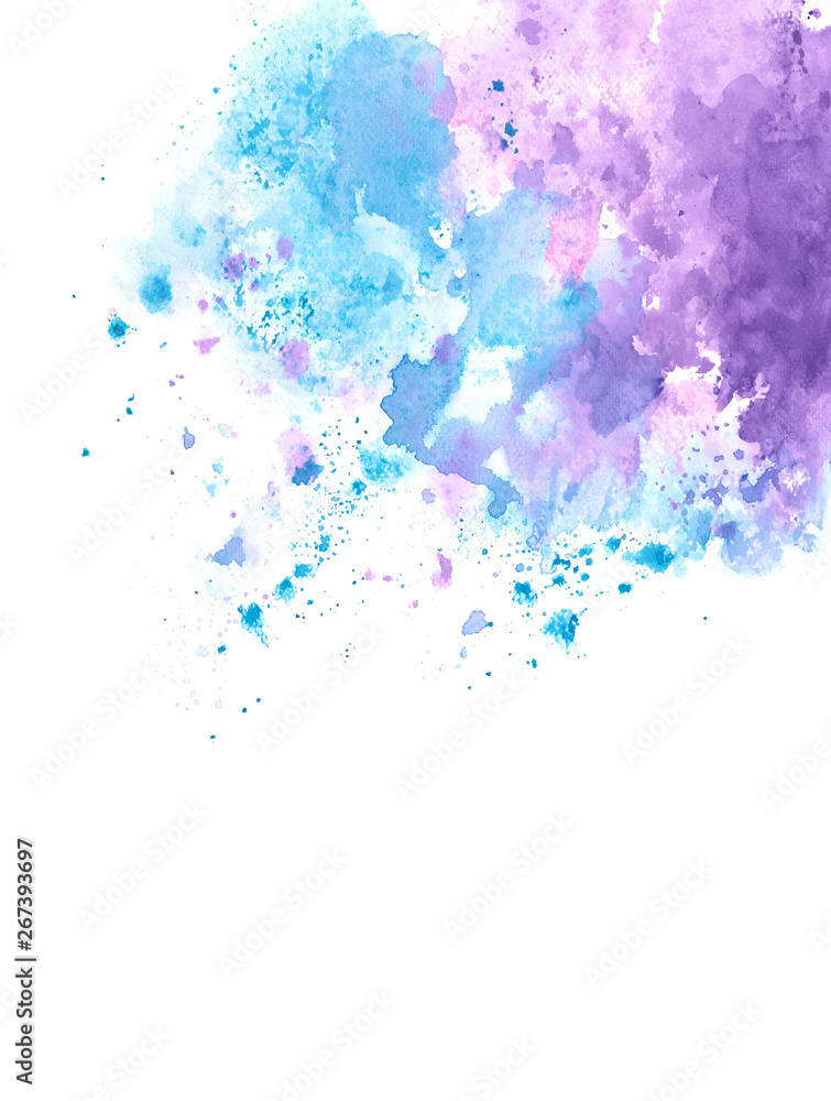 abstract blue and purple watercolor splash on edge of white paper background ,grunge element for decoration,  illustration