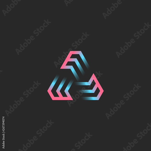 Creative triangular logo formed by three letters EEE, futuristic geometric frame shape modern trend gradient photo