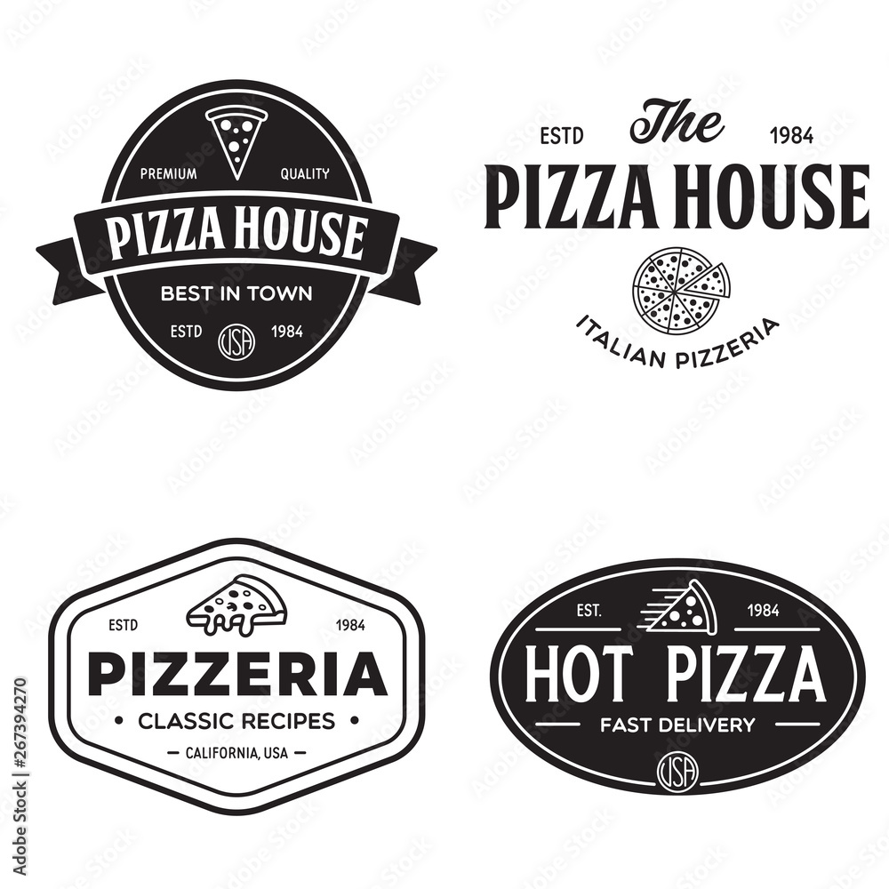 Set of pizza logo, badges, banners, emblems for fast food restaurant ...
