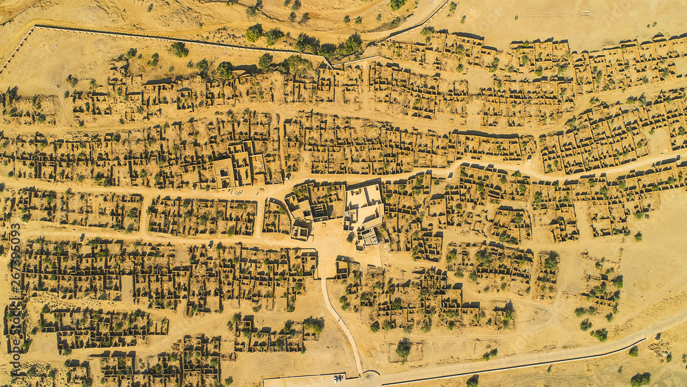Aerial view of under construction houses in Jaisalmer,Rajsthan, architect, building construction, City Top View Background - Image