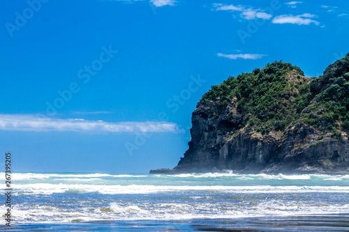 Waves roll into the beach, Bethell's Beach, auckland, New Zealand photo