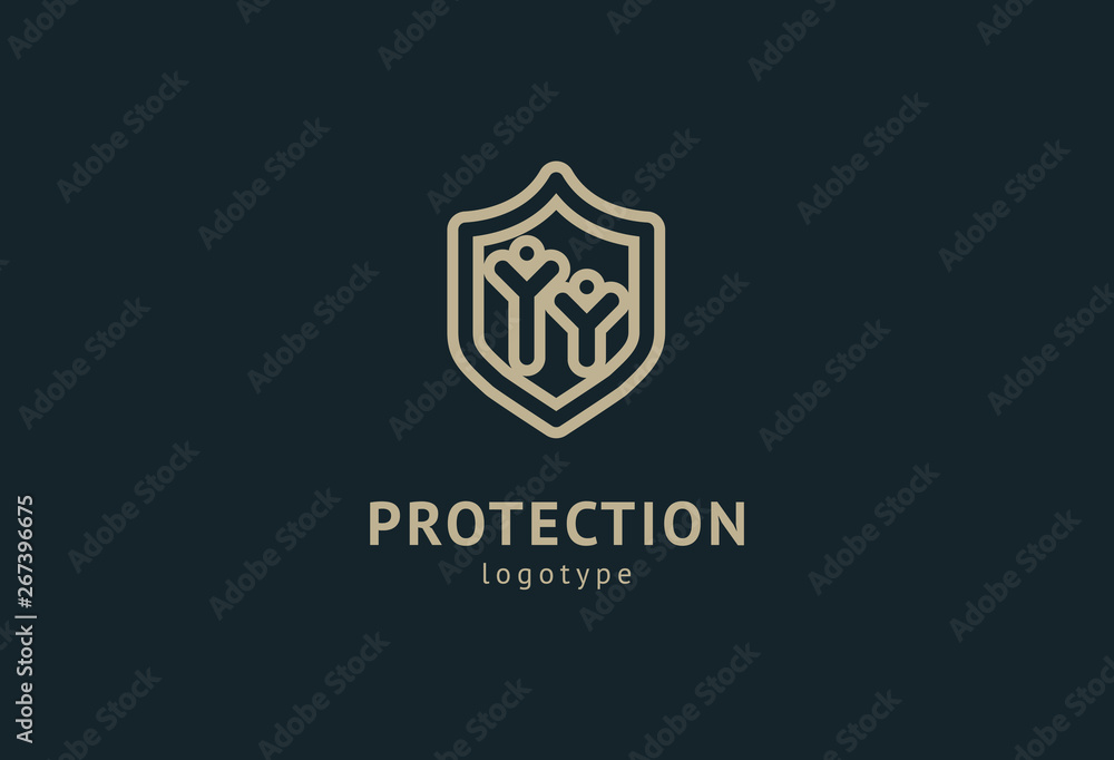 Fototapeta premium Shield icon. Vector flat style illustration Abstract business security Agency logo template. Logo concept of antivirus, protection, insurance, privacy, guard.