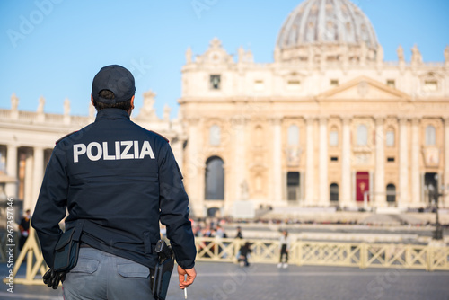 Police officer on duty at St Peter's square in Vatican City