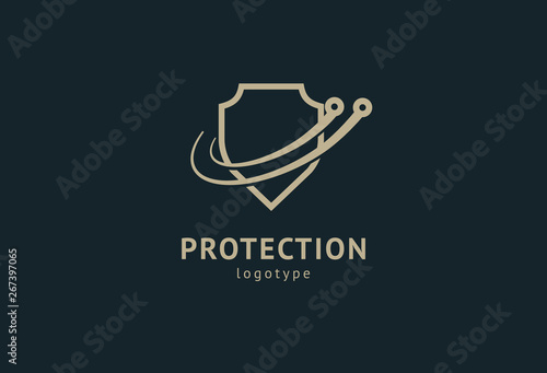 Shield icon. Vector flat style illustration Abstract business security Agency logo template. Logo concept of antivirus, protection, insurance, privacy, guard.
