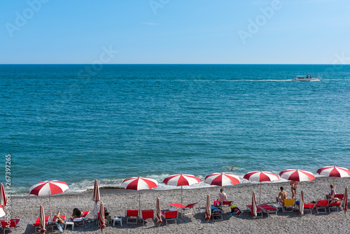 Holidays on the beach of Italian coast, Positano, Italy