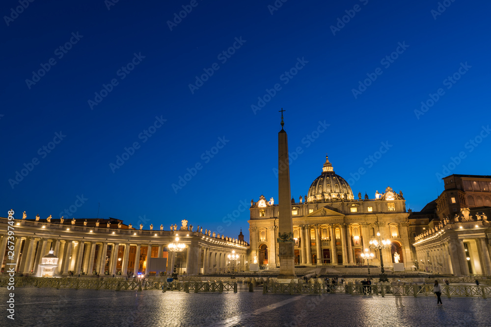 St. Peter's Basilica at dusk, Vatican city