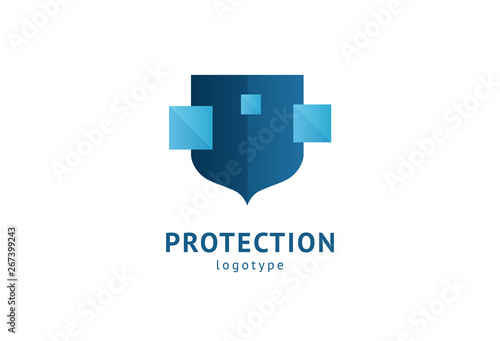 Shield icon. Vector flat style illustration Abstract business security Agency logo template. Logo concept of antivirus, protection, insurance, privacy, guard.