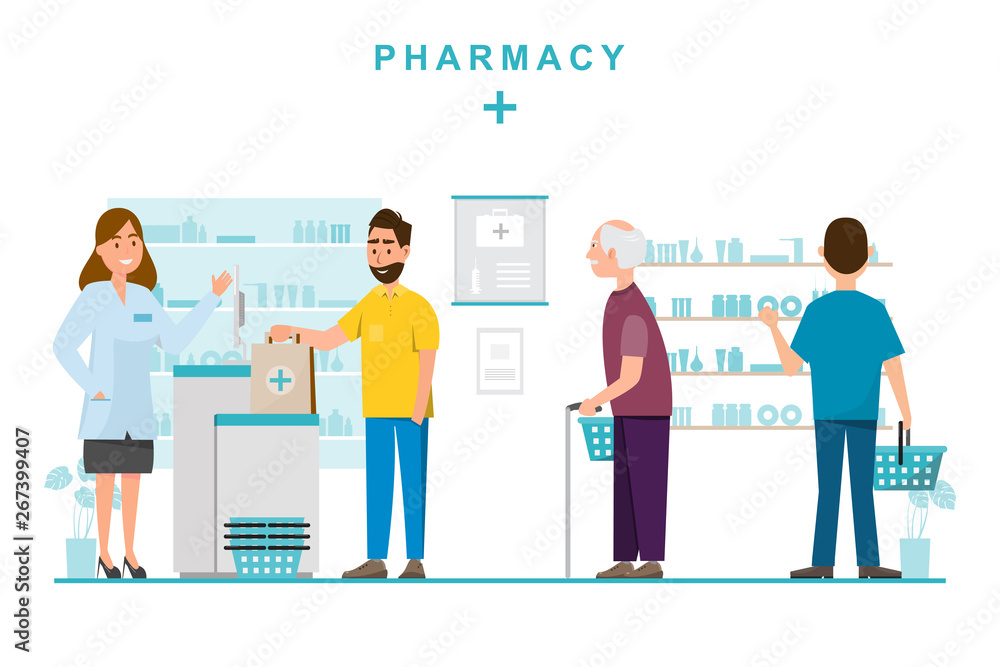 pharmacy with pharmacist and client in counter pharmacy with pharmacist and client in counter