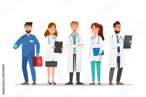 Set of doctor and nurse cartoon characters