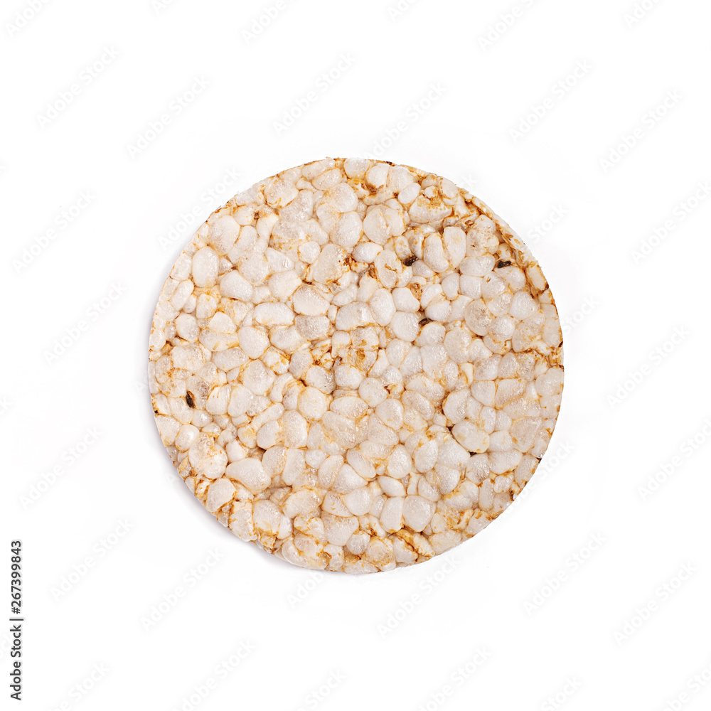 Puffed rice bread isolated on white background. Diet rice bread. Top view. Puffed rice bread isolated on white background. Diet rice bread. Top view.
