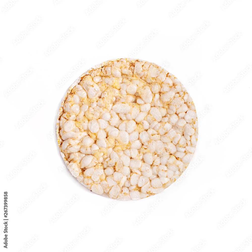 Puffed rice bread isolated on white background. Diet rice bread. Top view. Puffed rice bread isolated on white background. Diet rice bread. Top view.