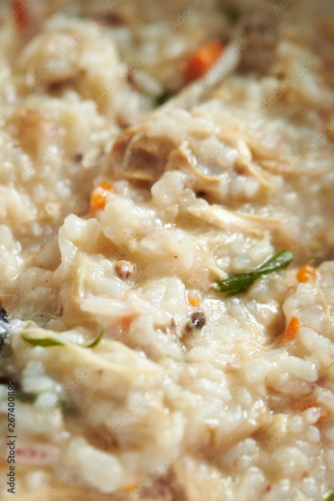 Mixed vegetable rice porridge close up Mixed vegetable rice porridge close up