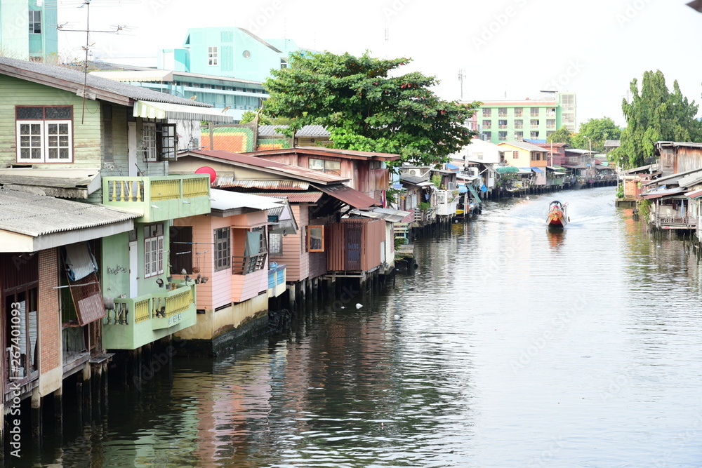 Fototapeta premium The people settlement near the canal because for comfortable communication water traffic