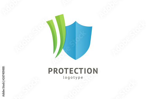 Shield icon. Vector flat style illustration Abstract business security Agency logo template. Logo concept of antivirus, protection, insurance, privacy, guard.
