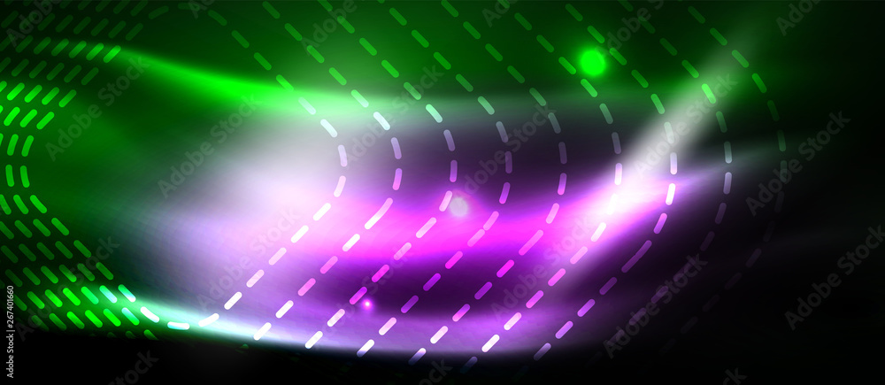 Obraz premium Dark background with neon glowing elements, shiny motion concept