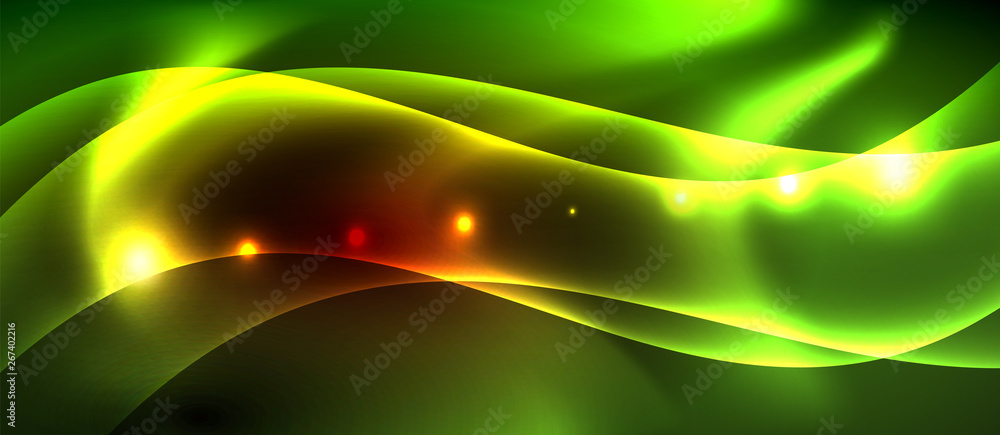 Fototapeta premium Neon color wave lines abstract background, magic techno futuristic light