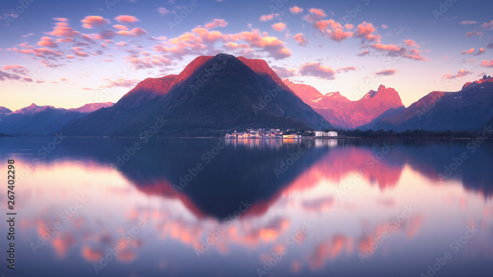 Wonderful sunset view of Romsdalfjord near Andalsnes in Norway