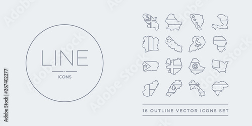 16 line vector icons set such as honduras flag, laos flag, lebanon flag, madagascar united states contains ethiopia iceland puerto rico lithuania honduras laos lebanon from country flags outline