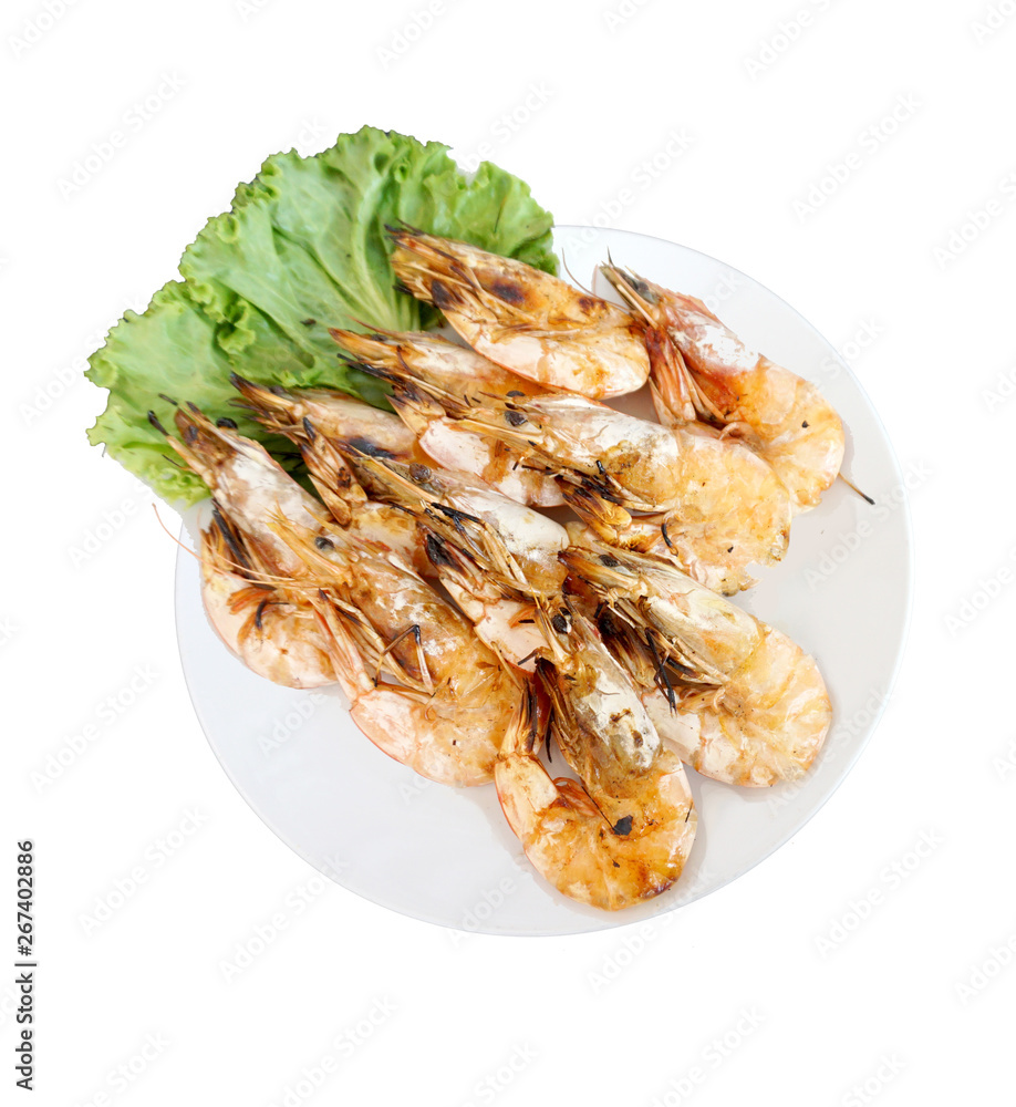 CASSEROLED PRAWN WITH SALT. isolated on a White Background. Seafood CASSEROLED PRAWN WITH SALT. isolated on a White Background. Seafood