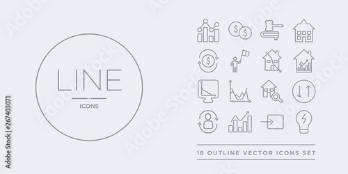 16 line vector icons set such as spot market/spot price, square mile, stagflation, stakeholder pensions, stamp duty (equities) contains stamp duty (housing), standard & poor's 500 stock index,