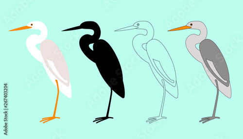 set   heron, vector illustration,flat style,profile side