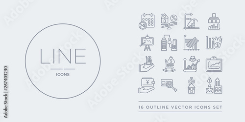 16 line vector icons set such as cit crunch, cit default swaps, cit reference agency, current account, day trading contains dead cat bounce, defined benefit pension, defined contribution pension,