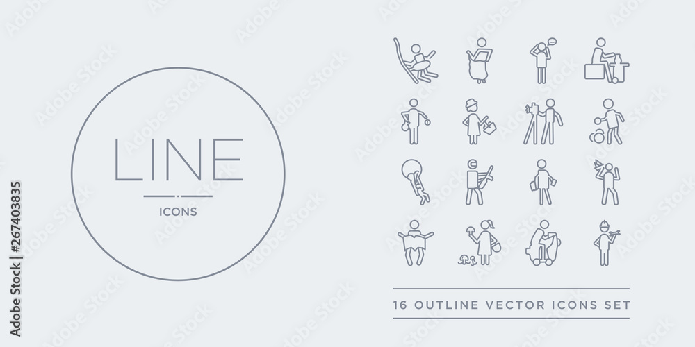 16 line vector icons set such as modeling, motorcycle riding, mushrooming, newspaper readign, origami contains pachinko, paintball, parachuting, petanque. modeling, motorcycle riding, mushrooming 16 line vector icons set such as modeling, motorcycle riding, mushrooming, newspaper readign, origami contains pachinko, paintball, parachuting, petanque. modeling, motorcycle riding, mushrooming