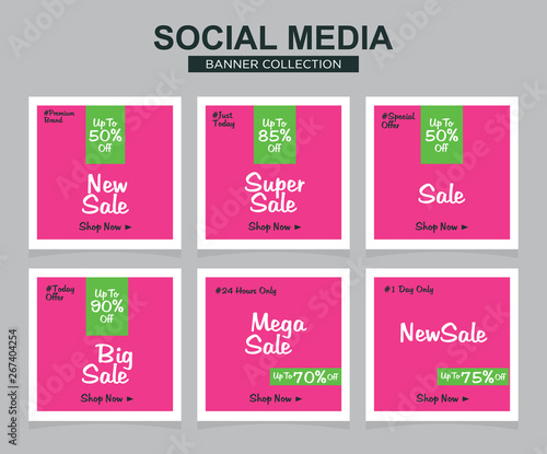 6 Slides modern Social Media banner Template. Promotional square web banner for social media. Banner template designs.