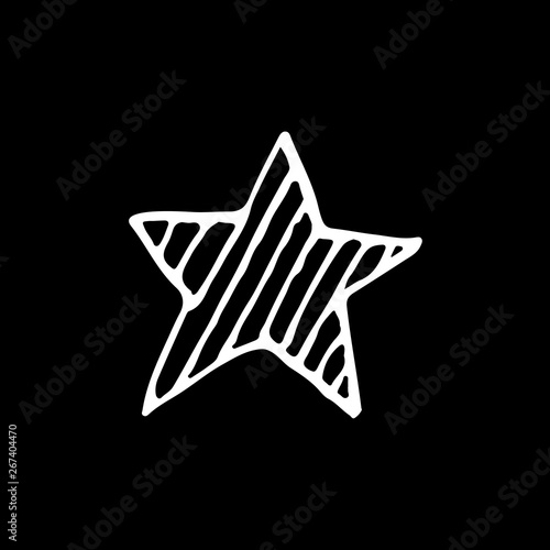 Cute cartoon hand drawn star symbol. Sweet vector black and white star symbol. Isolated monochrome doodle star symbol on black background.