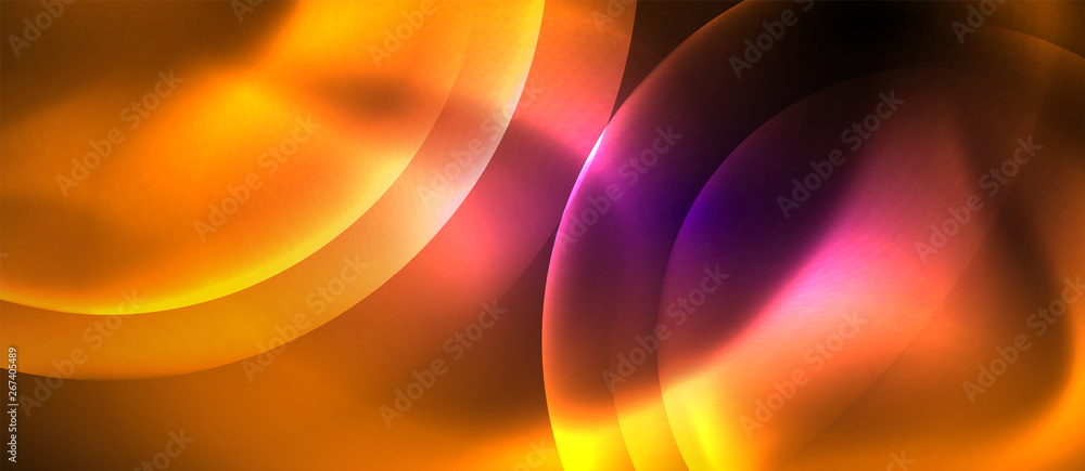 Obraz premium Shiny neon color light with circles abstract background
