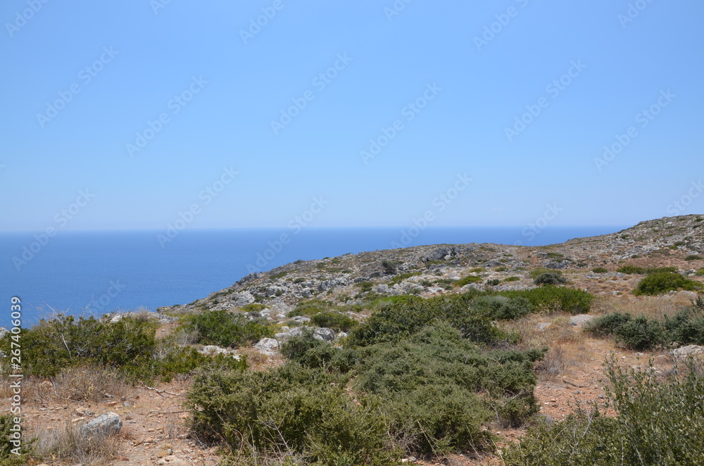Greece Crete landscape mountains road panorama sea shore sun beach Greece Crete landscape mountains road panorama sea shore sun beach
