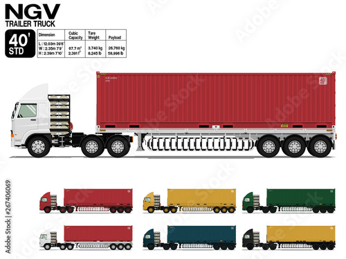 Isolated NGV semi trailer truck 40 ft on transparent background