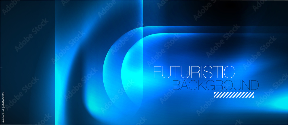 Blue neon round shapes techno background