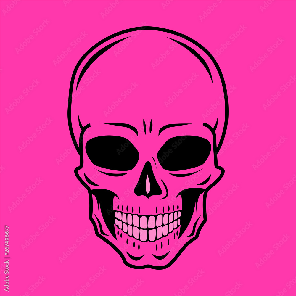  Pink skull. Minimalistic vector graphics. Anatomy of the head.