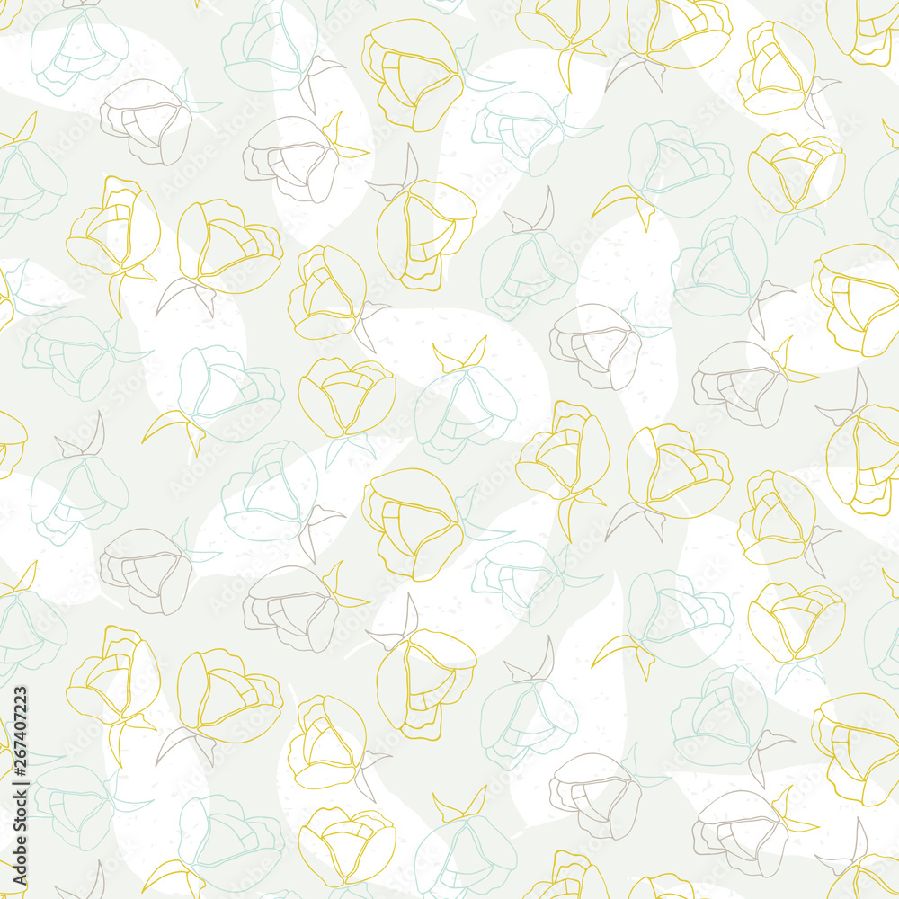 Flowers pattern vector. Floral seamless background with stylized hand drawn flowers and leaves.