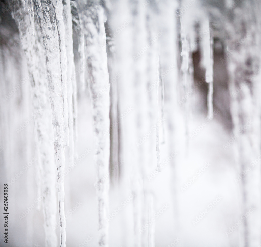 Long thin icicles. Close-up Long thin icicles. Close-up