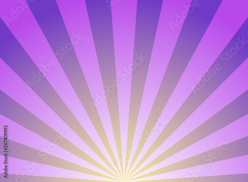 Sunlight wide horizontal background. Purple and yellow color burst background.
