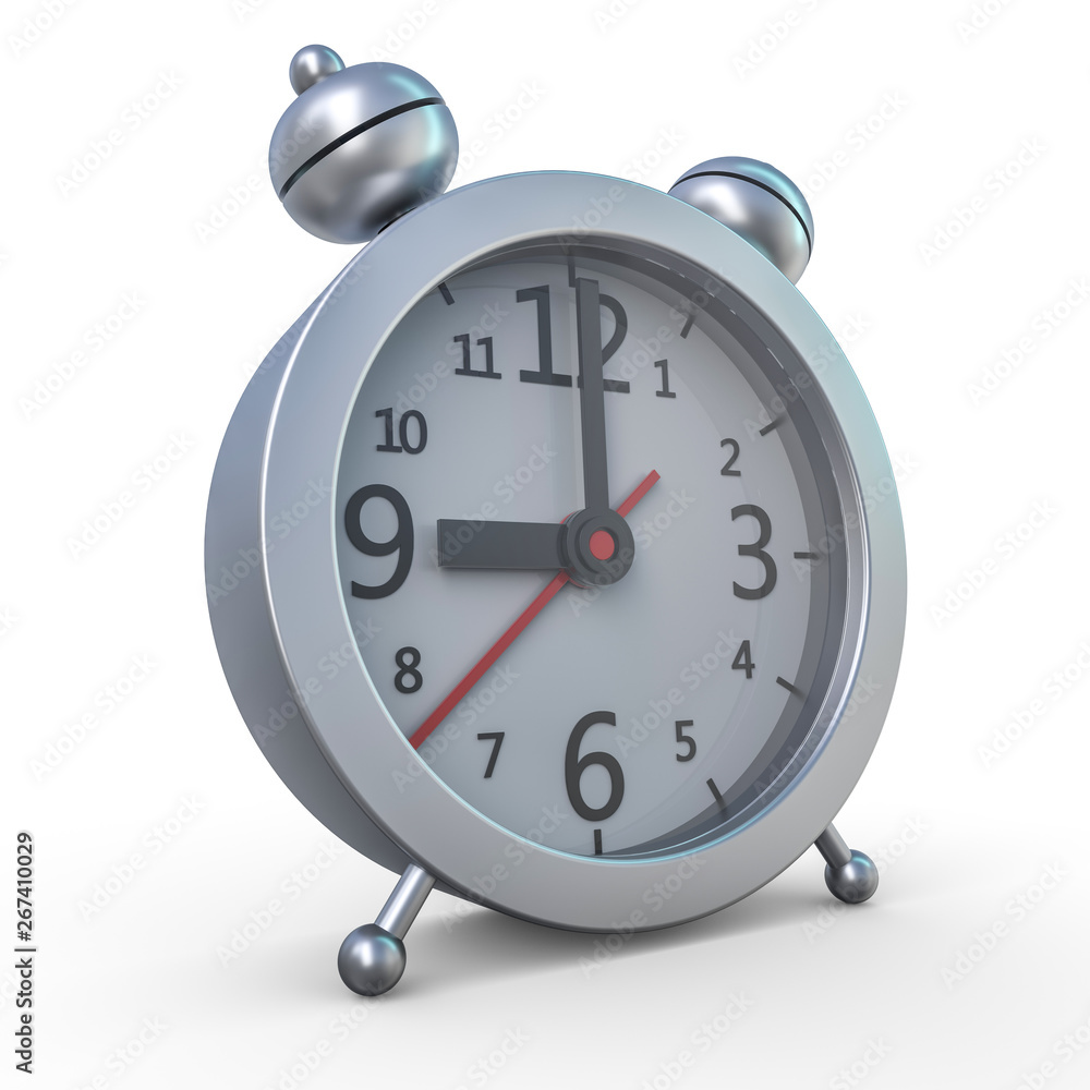 Alarm silver clock isolated on white background. 3D Alarm silver clock isolated on white background. 3D