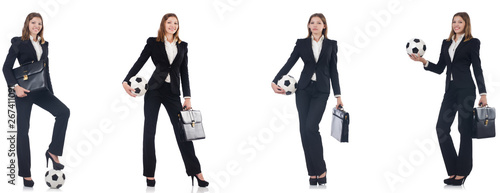 Businesslady with ball on white 