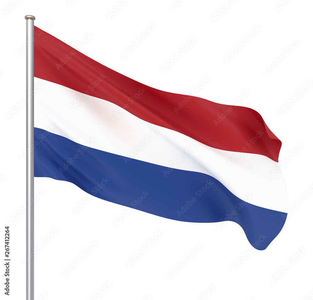 Naklejka premium Netherlands flag blowing in the wind. Background texture. 3d rendering, wave. Isolated on white. Illustration.