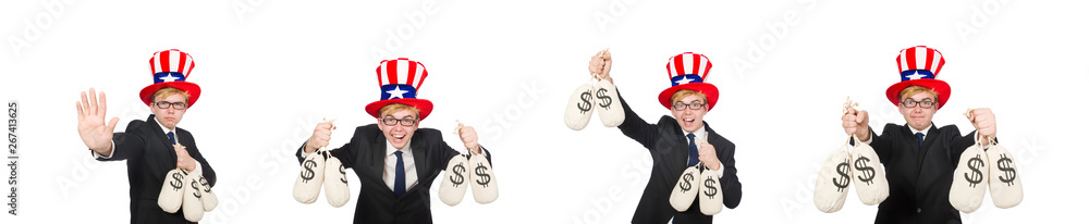 Man with dollar sacks on white Man with dollar sacks on white