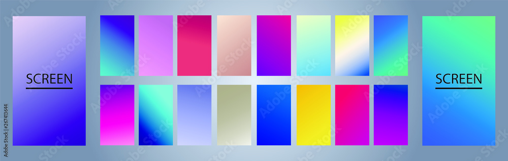 Fototapeta premium Vector EPS 10 Gradient Set. Different colors. Modern Smartphone screen, mobile app Template. Design for Wallpaper, background, banner, flyer, Social media post