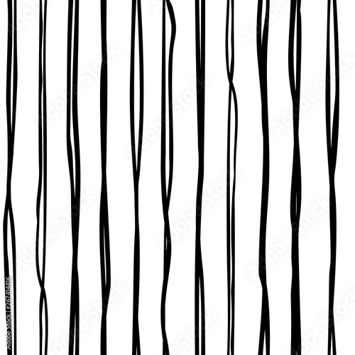 Hand painted black ink stipes. Vector seamless pattern with simple lines on white background.