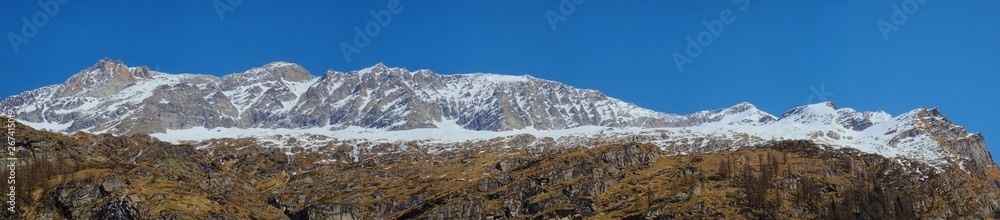 Panoramic view of the Monte Rosa with its glacier, in the northern Italian Alps - May 2019 Panoramic view of the Monte Rosa with its glacier, in the northern Italian Alps - May 2019