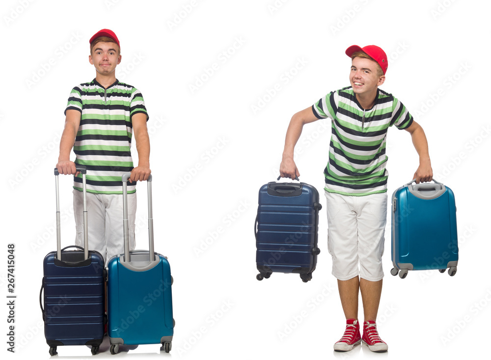 Young man with suitcase isolated on white Young man with suitcase isolated on white