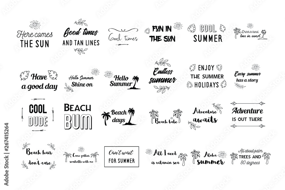 Set of vector calligraphy sayings quotes about summer, travel, halidays, vacation