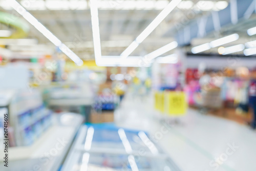 abstract blur image background of product shelf display in supermarket mall background