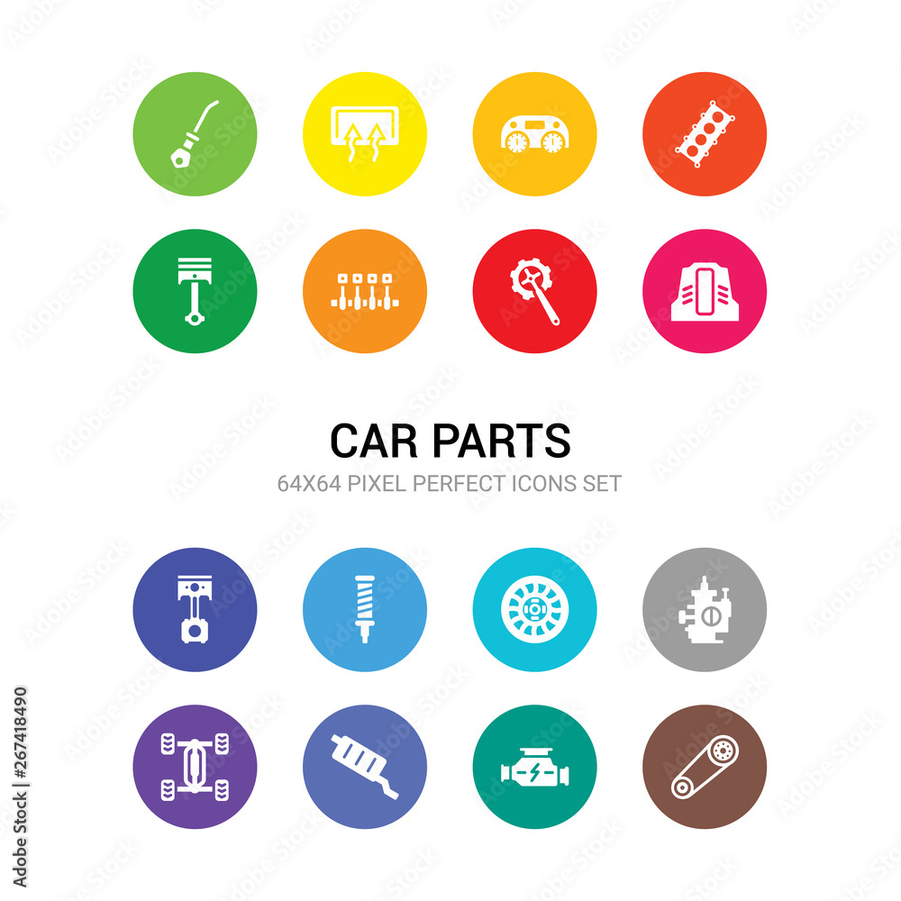 16 car parts vector icons set included car camshaft, car carburettor, catalytic converter, chassis, choke, clutch, coil, connecting rod, cowl, crank, crankshaft icons 16 car parts vector icons set included car camshaft, car carburettor, catalytic converter, chassis, choke, clutch, coil, connecting rod, cowl, crank, crankshaft icons