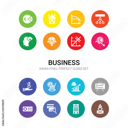 16 business vector icons set included cit crunch, cit default swaps, cit reference agency, current account, day trading, dead cat bounce, defined benefit pension, defined contribution pension,