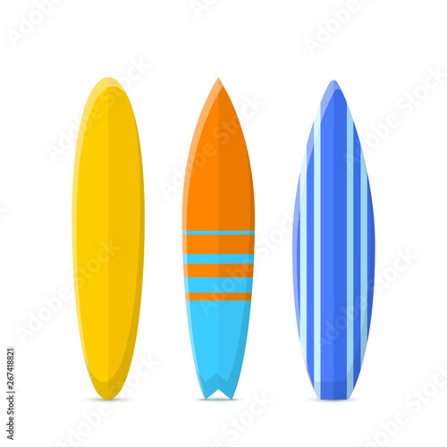 Set of surfboards. Classic types of surfboards with a pattern. Vector illustration isolated on a white background